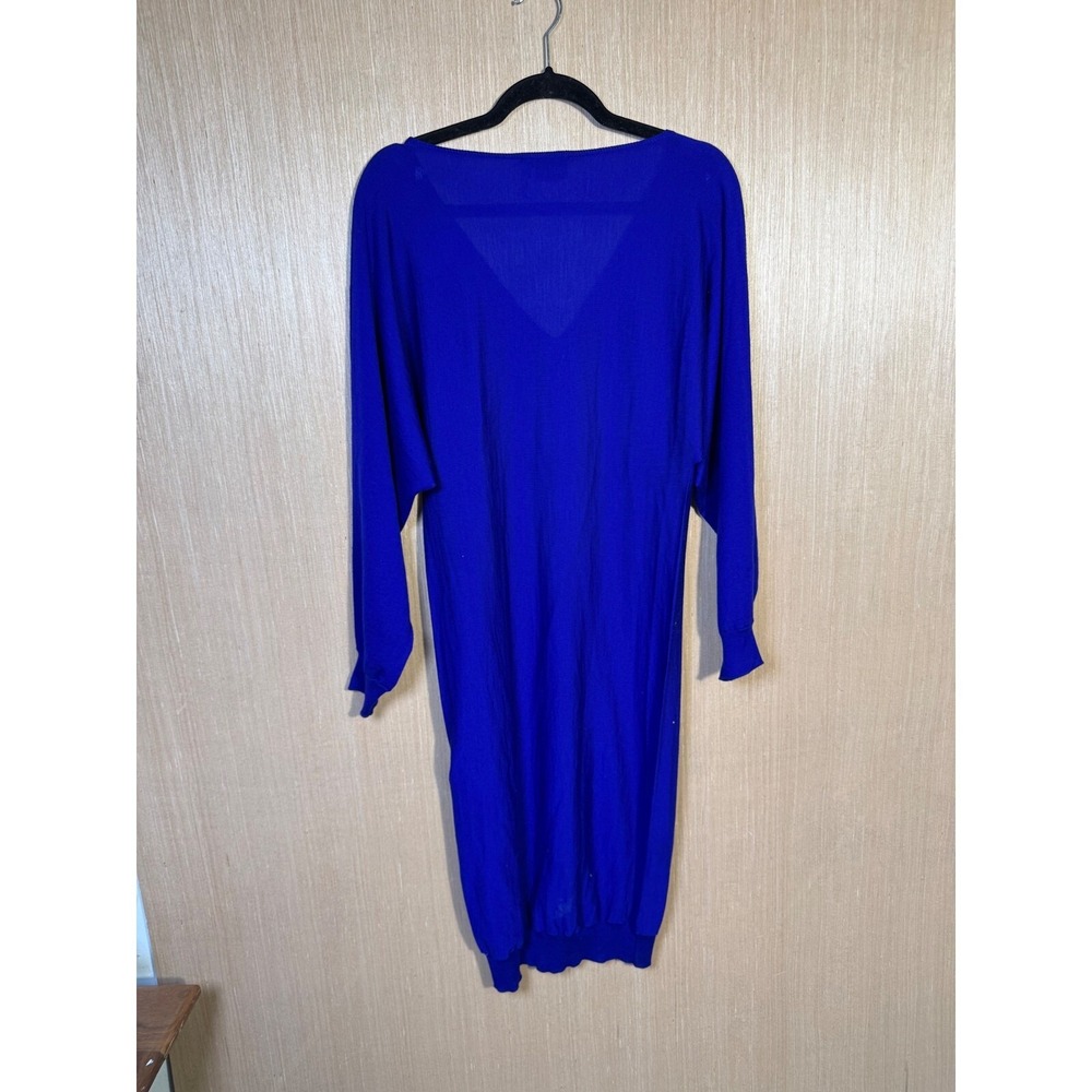 LANVIN Wool Knit Dress Cobalt Blue Long Sleeve V Neck Midi Made in Italy - Picture 7 of 9